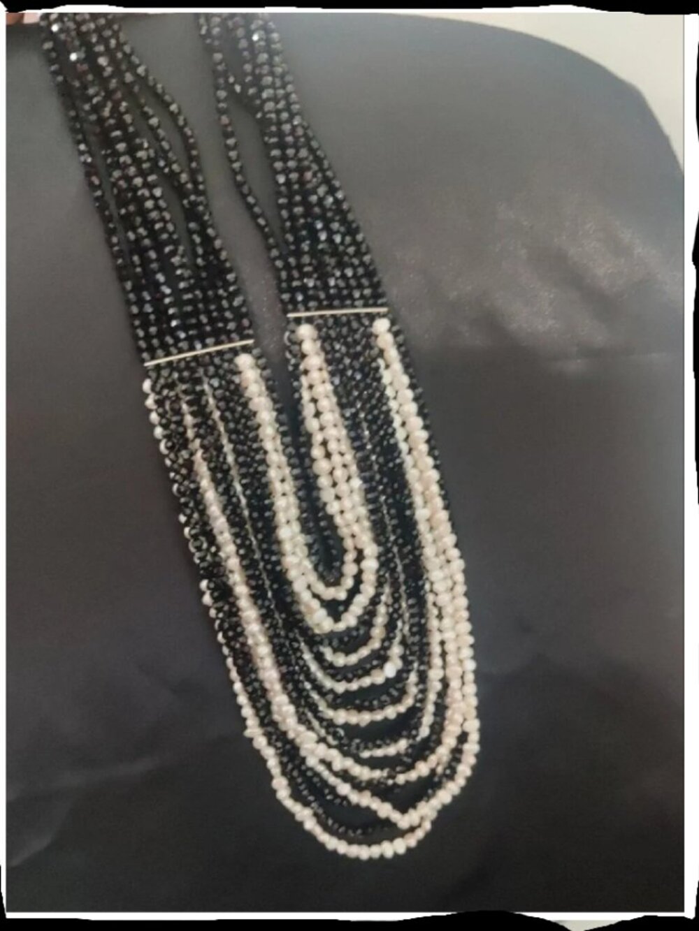 Freshwater Pearl Multi‑Strand Statement Necklace – Black & White – 13" Choker